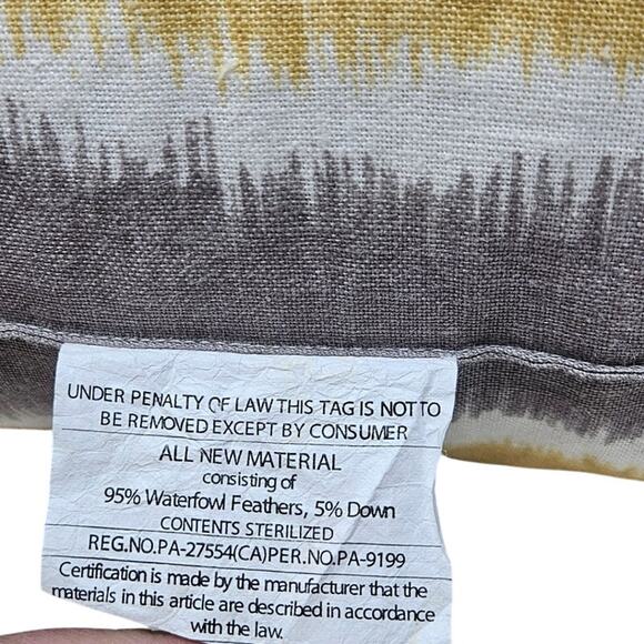 Z Gallerie 22x22 in Yellow Gray Linen Down Feather Filled Throw Pillow Modern - Picture 3 of 4